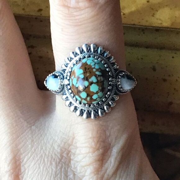 White Buffalo Royston Blue Horizon Turquoise Sterling Silver Ring Size 10 - Picture 1 of 9